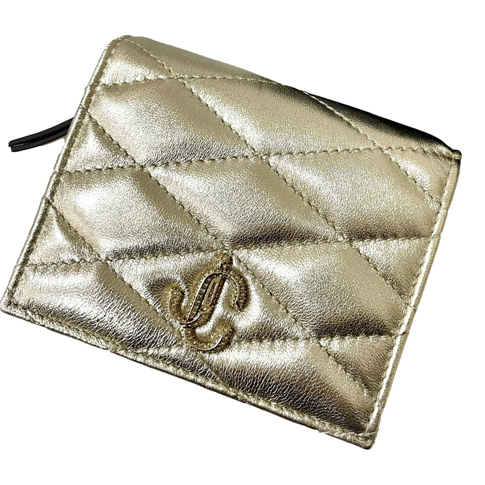 Jimmy Choo Farone Champagne Metallic Leather Card Case
